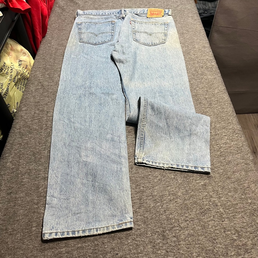Levis 505 Regular Fit Straight Leg Light Wash Denim Jeans Mens 36x32